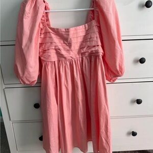 Abercrombie & Fitch Pink Ruched Sundress with Puff Sleeves